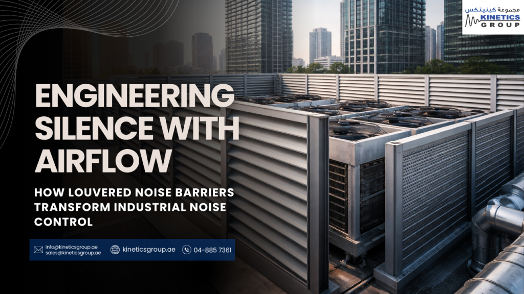 At Kinetics Group, we believe that effective noise control is not about blocking sound indiscriminately, but about managing it intelligently without compromising operational performance. This balance is particularly critical in industrial and building services environments, where equipment must continuously ventilate, cool, and operate while coexisting with people and sensitive urban surroundings. Industrial equipment such as dry coolers, chillers, generators, and large ventilation units remains among the most dominant sources of environmental noise in cities. As Kanev and Dolger observe, industrial equipment is often a noise source in urban spaces and disturbs people’s everyday activities, reinforcing the idea that noise mitigation is not merely an engineering preference, but a social, environmental, and regulatory responsibility (Kanev and Dolger, 2025). Among the available mitigation strategies, louvered noise barriers represent one of the most effective yet technically demanding solutions. Designed to attenuate sound while maintaining airflow, these systems address a fundamental conflict between acoustic control and mechanical operation. Recent research presented at Forum Acusticum / Euronoise 2025 provides valuable scientific insight into how the acoustic impedance of louver blades fundamentally governs barrier performance. These findings strongly align with Kinetics Group’s decades-long experience in acoustic louvers, attenuators, and ventilation noise control systems across industrial, healthcare, and infrastructure projects.