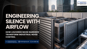 At Kinetics Group, we believe that effective noise control is not about blocking sound indiscriminately, but about managing it intelligently without compromising operational performance. This balance is particularly critical in industrial and building services environments, where equipment must continuously ventilate, cool, and operate while coexisting with people and sensitive urban surroundings. Industrial equipment such as dry coolers, chillers, generators, and large ventilation units remains among the most dominant sources of environmental noise in cities. As Kanev and Dolger observe, industrial equipment is often a noise source in urban spaces and disturbs people’s everyday activities, reinforcing the idea that noise mitigation is not merely an engineering preference, but a social, environmental, and regulatory responsibility (Kanev and Dolger, 2025). Among the available mitigation strategies, louvered noise barriers represent one of the most effective yet technically demanding solutions. Designed to attenuate sound while maintaining airflow, these systems address a fundamental conflict between acoustic control and mechanical operation. Recent research presented at Forum Acusticum / Euronoise 2025 provides valuable scientific insight into how the acoustic impedance of louver blades fundamentally governs barrier performance. These findings strongly align with Kinetics Group’s decades-long experience in acoustic louvers, attenuators, and ventilation noise control systems across industrial, healthcare, and infrastructure projects.